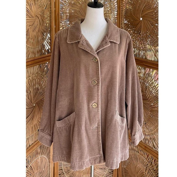 Vintage Main Street Blues Tan Wide Wale Corduroy Oversized Button Down Shirt - Picture 2 of 6